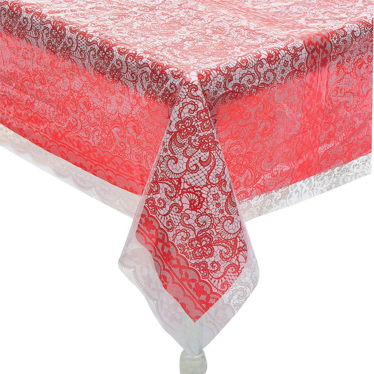 White Lace Printed & Solid Color Rectangle Disposable Plastic Tablecloth Kit 2 Pieces
